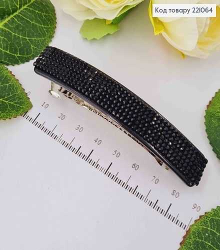 Заколка автомат (6см), пластик Черный в камнях, 7,8*1,4см. 221064 фото 1