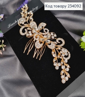 Гребінь у волосся, золотого кольору, завитки, в камінцях 234092 фото