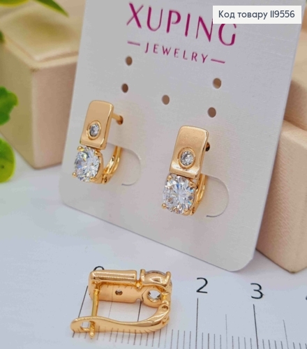 Сережки прикрашені Блискучими камінцям, довж.1,4см, англійська застібка, Xuping 18K 119556 фото 1