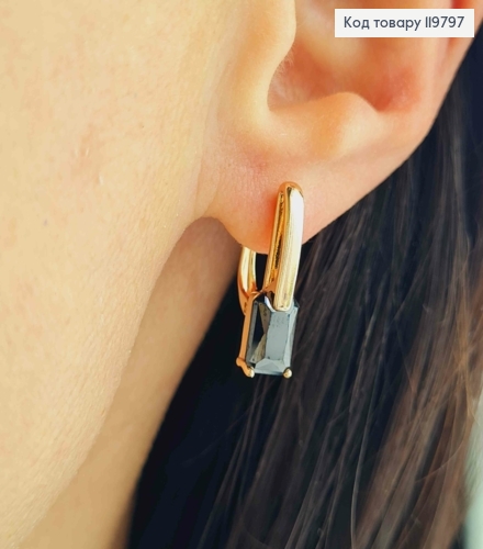 Серьги с черным камнем, размер 1,9см, английская застежка, Xuping 18K. 119797 фото 1