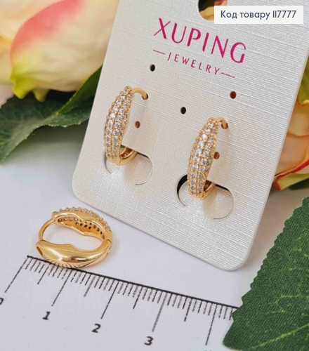 Серьги кольца, Овальные украшены Блестящими камешками, 1,5см, Xuping 18К 117777 фото 1