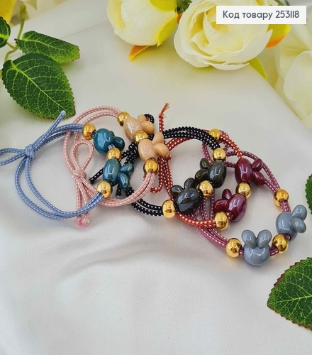 Резинка в горошок, з бусиною зайчиком, кольори в асорт 253118 фото 2