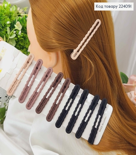 Заколка стрела, Метал "каучук", скругленная волнистая, матовая 8см, цвета в ассорт. 224091 фото 1