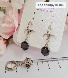Сережки родовані кільця з підвісним Чорним камінцем 0,9см, Xuping 181486 фото