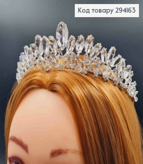 Тиара под серебро, "Флоренцо" с Блестящими камешками, 4см самая высокая точка 294163 фото