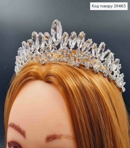 Тіара під срібло, "Флоренцо" з Блискучими камінцями, 4см найвища точка 294163 фото 1