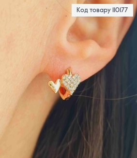 Сережки кільця "Серця" з Блискучими камінцями (0,7см), діаметр 1см, Xuping 18K 110177 фото