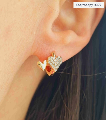 Сережки кільця "Серця" з Блискучими камінцями (0,7см), діаметр 1см, Xuping 18K 110177 фото 1