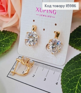 Серьги, "Вирджиния" с большим белым камнем, 1,5 см, англ. застежка, Xuping 18K 115986 фото