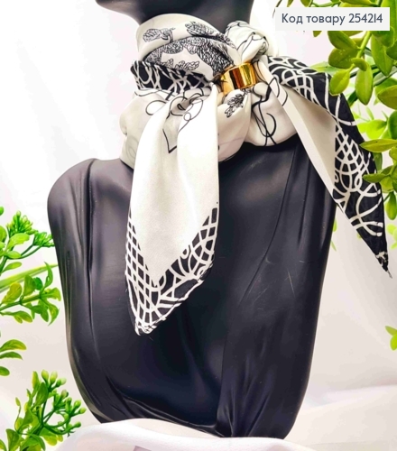 Хустка з колечком, Білого кольору з малюнком "Квітка", 70*70см, 100% поліестр (шовк) 254214 фото 1