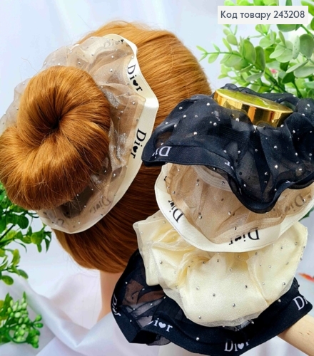 Резинка ДИОР со Стразами из органзы, 13см, Цвета в ассортименте 243208 фото 1