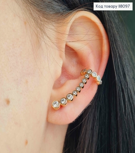 Серьги гвоздики-кафы, с Блестящими камешками в оправе, 2,7см, Xuping 18К 118097 фото 1