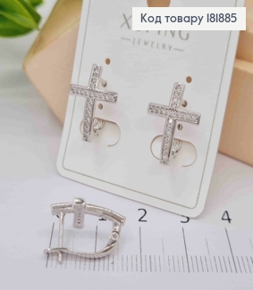 Серьги родованные "Крестики" с Блестящими камешками, дл.1,6см, английская застежка, Xuping 181885 фото