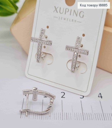 Серьги родованные "Крестики" с Блестящими камешками, дл.1,6см, английская застежка, Xuping 181885 фото 1