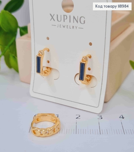 Серьги кольца с черным камнем, диаметр 1,3см, Xuping 18K. 118984 фото 2