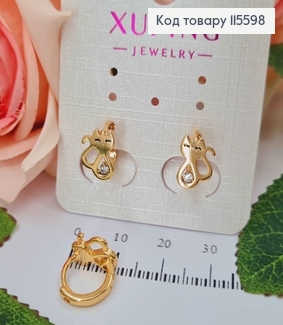 Серьги кольца 1см, Кошечка с камешком, 1см, Xuping 18K 115598 фото
