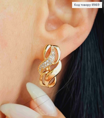 Серьги "Игривые" украшены Блестящими камешками, 1,9см, англ. 119169 фото 2