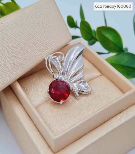 Брошка родована "Метелик" з Червоним каменем, 3см, Xuping 160060 фото 2