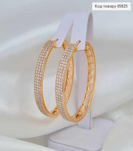 Серьги кольца 3,5см, "Овалы" ажурные в камешках, шир.5мм, Xuping 18K 115825 фото 1