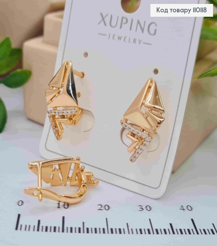 Серьги "Бриз" с Блестящими камешками, длина 1,9см, английская застежка, Xuping 18K 110118 фото 2
