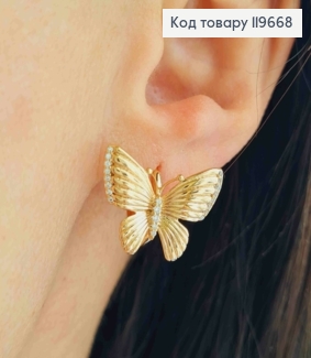 Серьги кольца "Бабочка" (1,4см) с Блестящими камешками, диаметр 1,2см, Xuping 18К 119668 фото