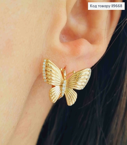 Серьги кольца "Бабочка" (1,4см) с Блестящими камешками, диаметр 1,2см, Xuping 18К 119668 фото 1