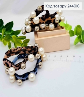 Резинка Леопардовая с жемчужками и бусинками разного размера, Цвета в ассортименте, 6см. 244016 фото