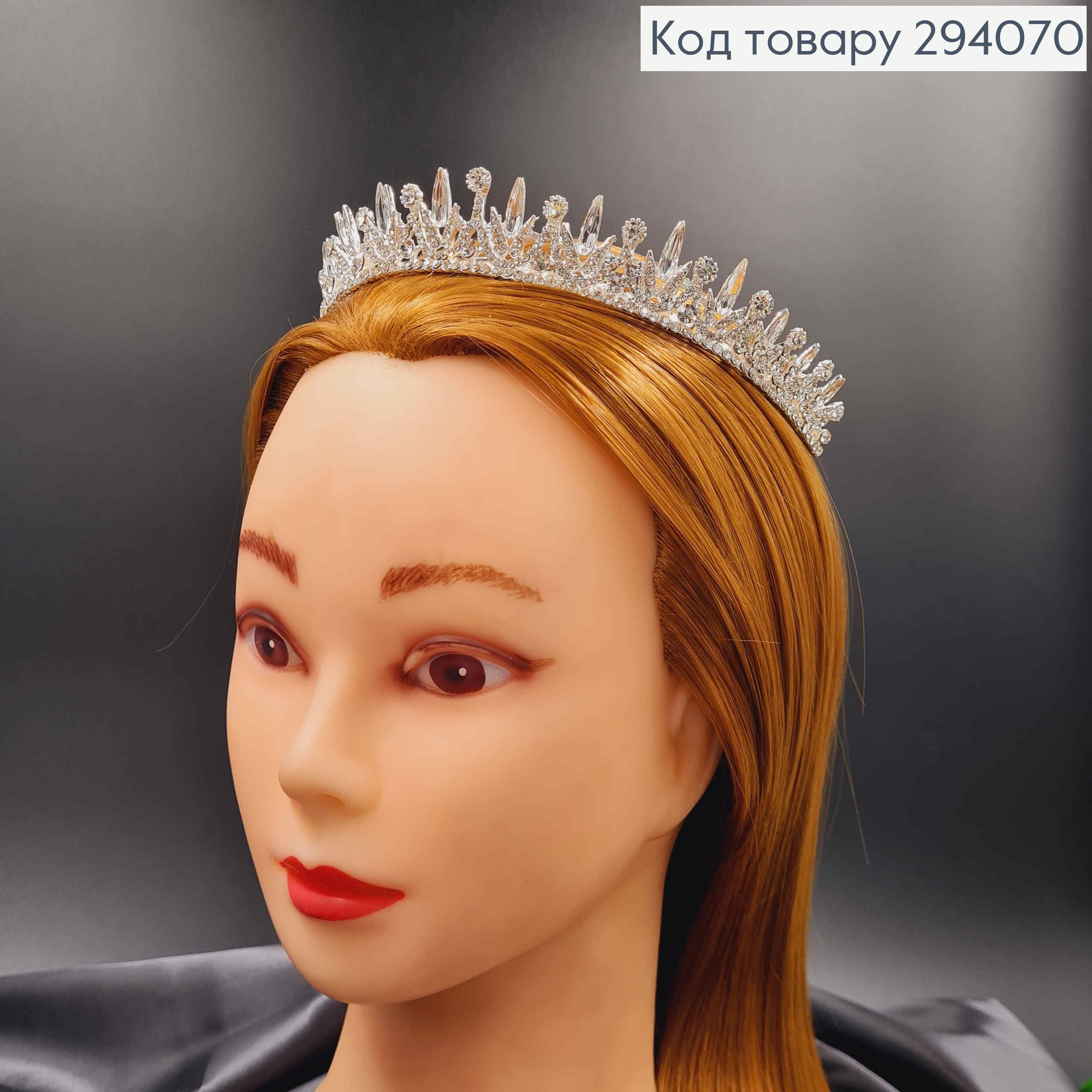 Тиара под серебро, "Crystal Tiara" с белыми камешками. 294070 фото 2