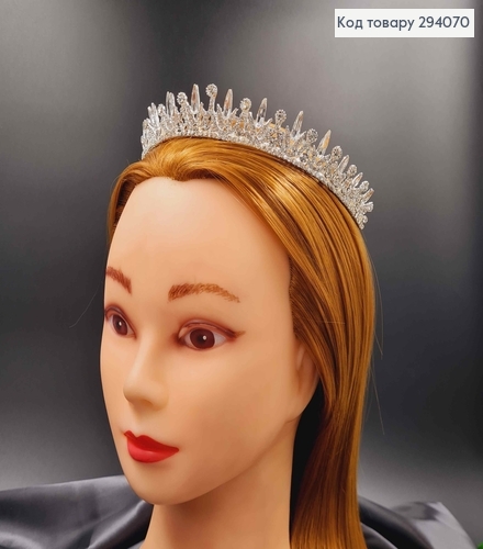 Тиара под серебро, "Crystal Tiara" с белыми камешками. 294070 фото 2