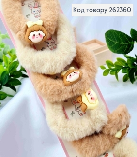 Набір резинок-Пушок (10шт), ЛЯЛЬКА, Бежеві пастельні кольори, резинка 6см, фігурка 2см 262360 фото