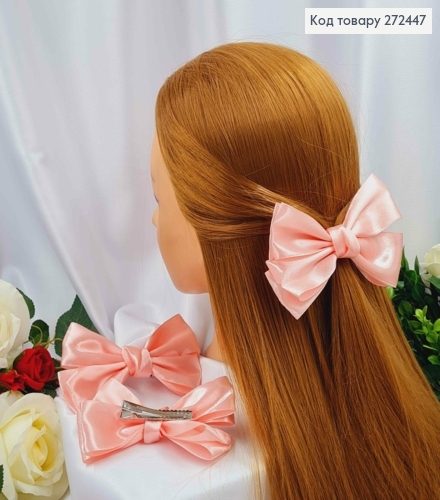 Заколка (1шт) БАНТИК ПЕРСИКОВ(нежний)  атлас 4см, размер 12*7см,ручная работа,  УКРАИНА 272447 фото 1