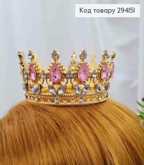 Корона под Золото, "Изысканная" с Розовыми камешками, диаметр 10см, высота 4,5см (можно на торт) 294151 фото
