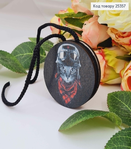 Ароматизатор в авто, деревянный, Котик в красной бандане, 5см, (без запаха) 25357 фото 1