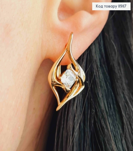 Серьги украшены Большим Блестящим камнем, 2,5см, английская застежка, XUPING 18K 119117 фото 1