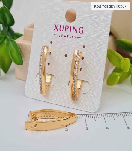 Серьги "Стрели" с Блестящими камешками, 1,9см, английская застежка, Xuping 18К 118587 фото 1