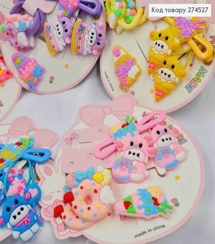 Набір дитячій: "Веселі Тваринки" заколка Стріла (2шт), Резинка (4шт), Яскраві кольори в асортименті 274527 фото 2