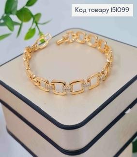 Браслет плетения Квадратными пластинами с блестящими камешками, длина 17+2см, Xuping 18K. 151099 фото