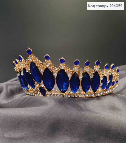 Тиара под золото, "Роксолана" с синими камешками. 294059 фото 2
