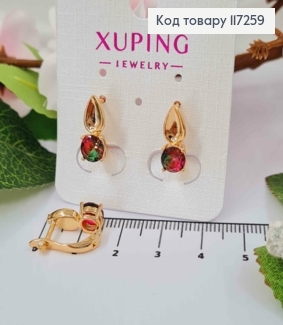 Серьги "Капелька" с разноцветным камнем, длина 1,5см, англ. застежка XUPING 18K 117259 фото
