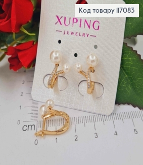Серьги в камнях, с двумя жемчужинами, 2см, англ.зам. Xuping 117083 фото