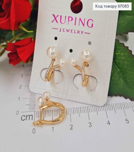 Серьги в камнях, с двумя жемчужинами, 2см, англ.зам. Xuping 117083 фото 1