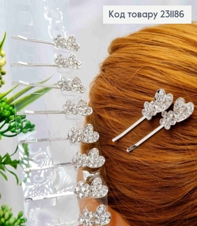 Набір невидимок (12шт), "Квітка з Серцем" з Блискучими камінцями, 5см, Срібного кольору 231186 фото