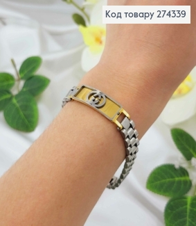 Браслет, з металевою пластинкою "Гуччі" золотого кольору, шир. 1см, довж. 21см 250034 фото