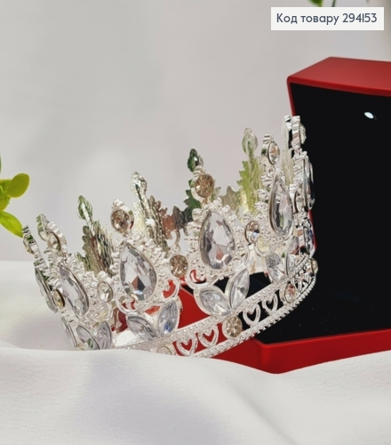 Корона под Серебро, "Изысканная" с блестящими камнями, диаметр 10см, высота 4,5см (можно на торт) 294153 фото 1
