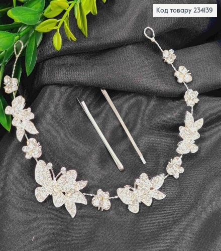 Веточка в волосах, Серебряного цвета, "Бабочки" с Камешками. 234139 фото 1