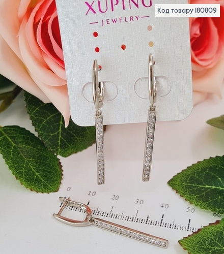 Сережки родированые Пластинка с камнями (англ.застежка), 4,5см, Xuping 180809 фото 2