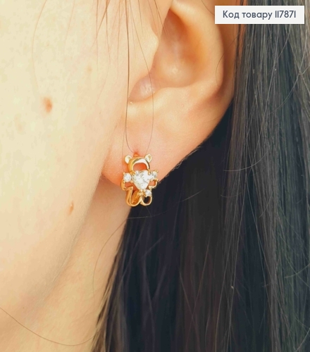 Серьги кольца, "Медвежонок" с Блестящими камешками, диаметр 1,1см, Xuping 18K 117871 фото 2