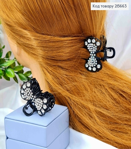 Краб метал "Ажурний БАНТИК" з Блискучими камінцями, 4,5*2,5см, Чорного кольору 215663 фото 1