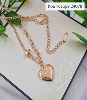 Ланцюжок із підвіскою "Серце" TIFFANY & Co, мідного кольору, 40+5 см, сталь Stainless Steel 240711 фото