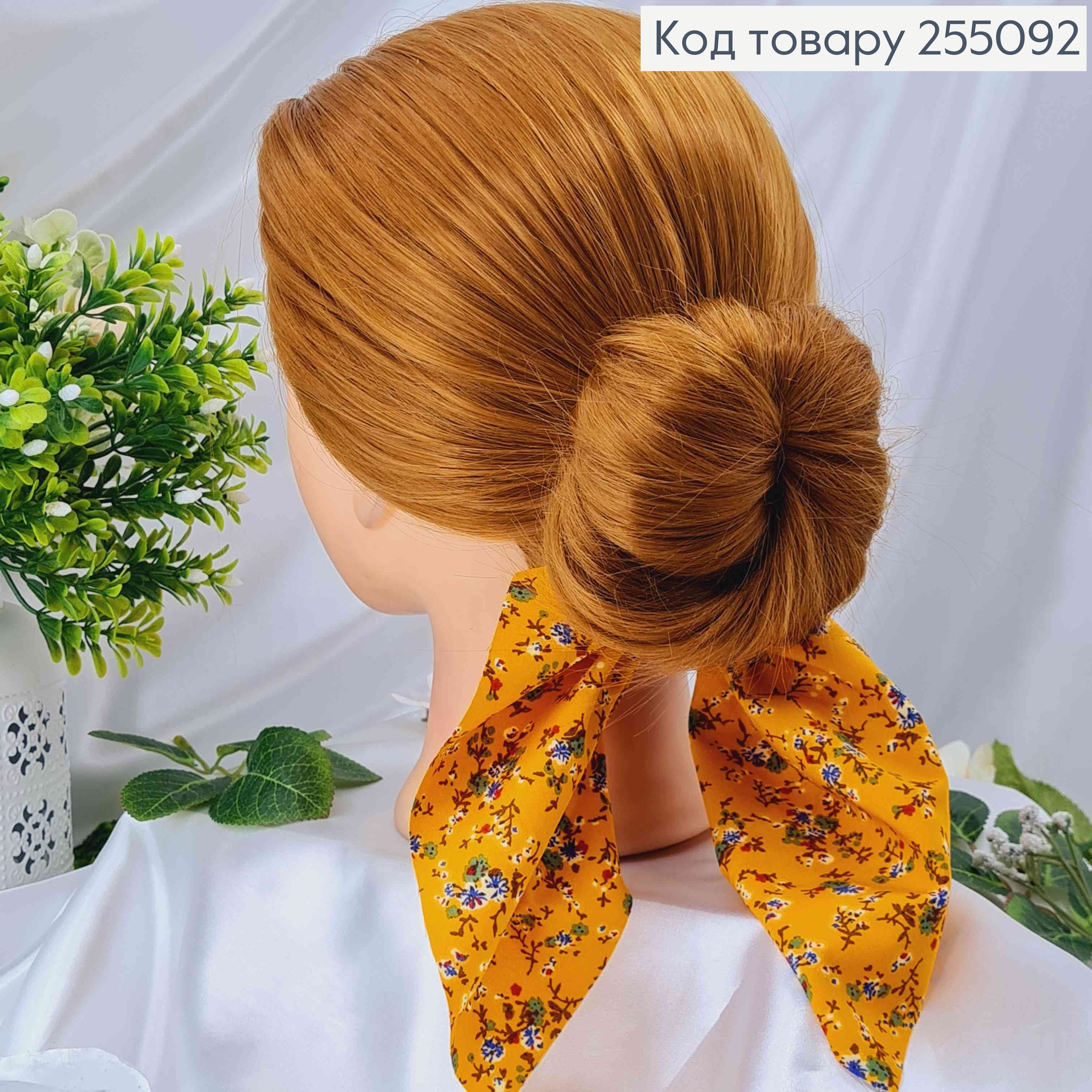 Резинка 5см, Твіллі з бантиком, Оранжевого кольору, з квітковим принтом, довж.16см 255092 фото 3